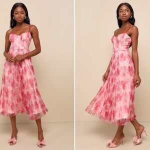 LULU's Floral Bustier Sexy Flowy Prom Wedding Chic Midi Dress  NWOT